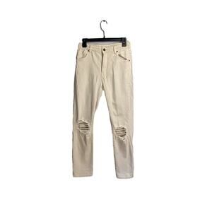 Rollas‎ Miller Mid Rise Slim Fit Denim Jeans Off White Distressed Size 28